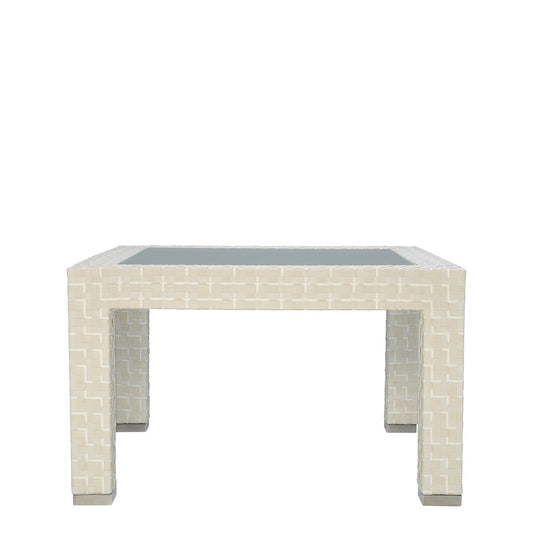 Pacific Glass Top Side Table - Limestone Tri-Weave